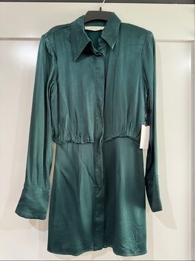 ASTR Satin Long-Sleeve Mini Dress XS